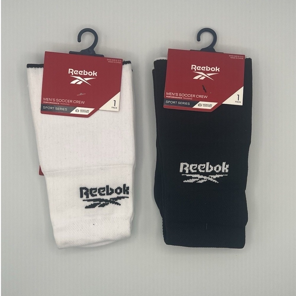 Reebok Soccer Crew Performance High Knee Black White Socks - Men's Size 6-12.5